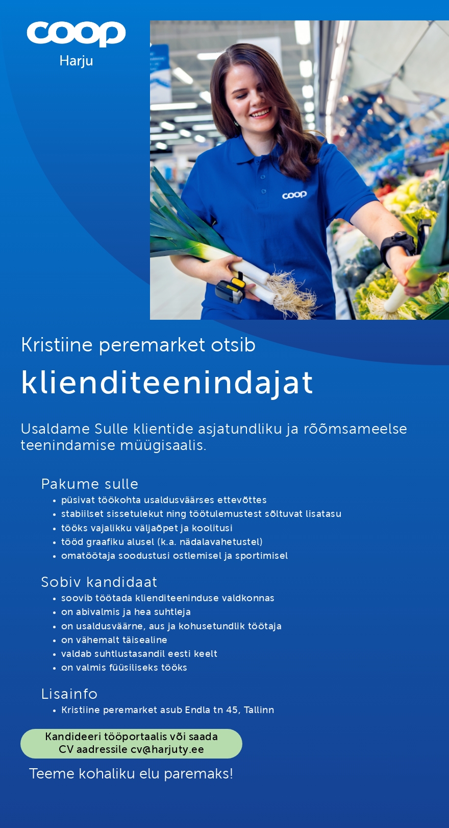 Harju Tarbijate Ühistu Kristiine peremarketi klienditeenindaja (Coop Harju)
