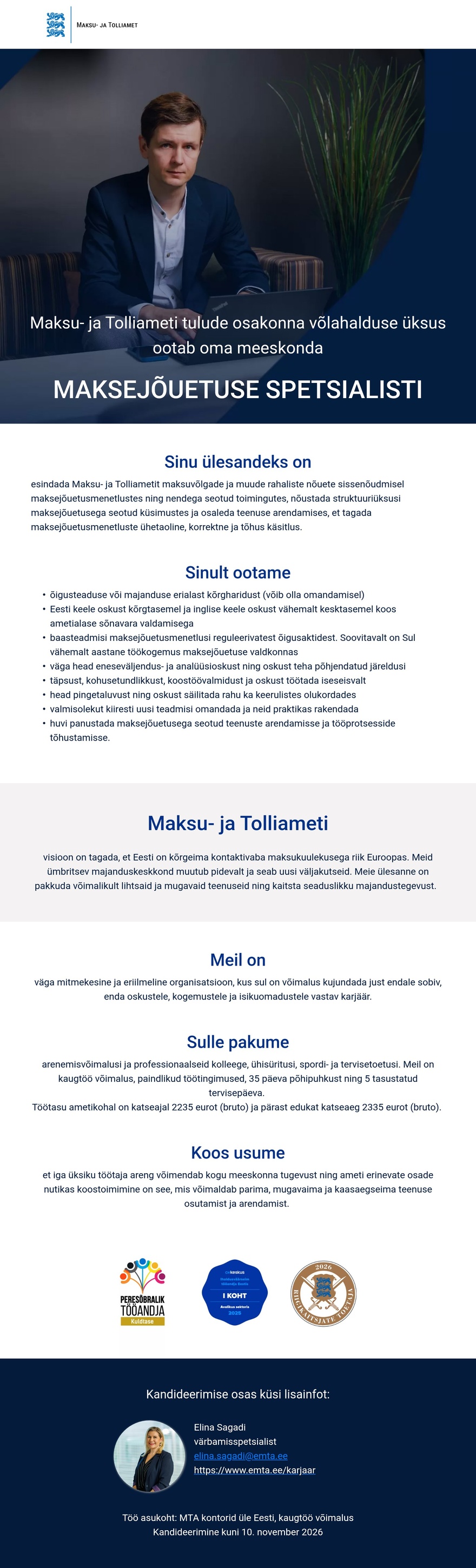Maksu- ja Tolliamet Maksejõuetuse spetsialist
