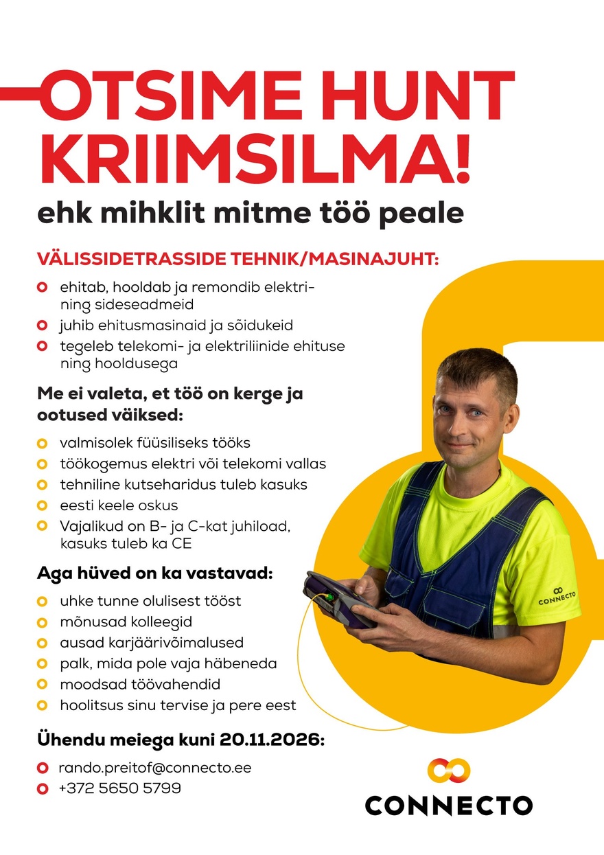 Connecto Välissidetrasside tehnik/masinjuht