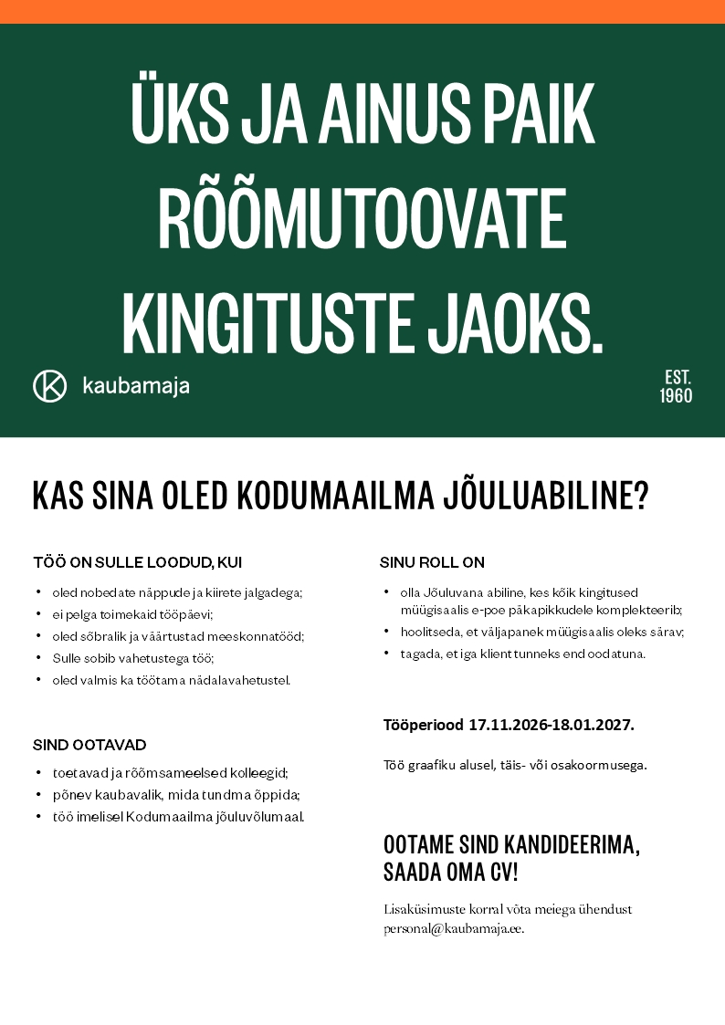 Kaubamaja Kodumaailma jõuluabiline