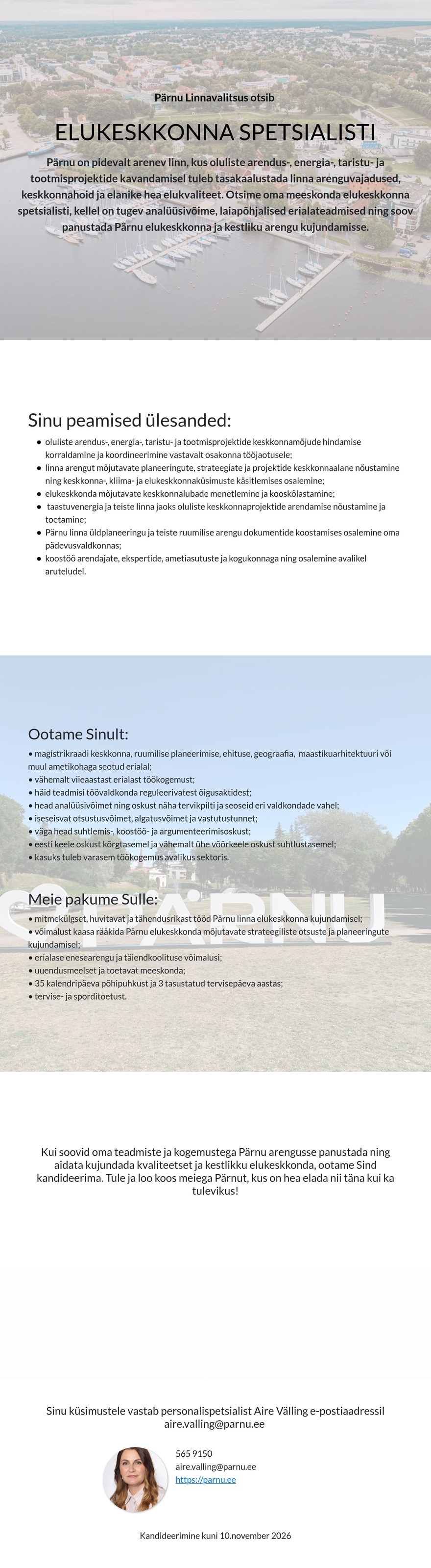 Pärnu Linnavalitsus Elukeskkonna spetsialist