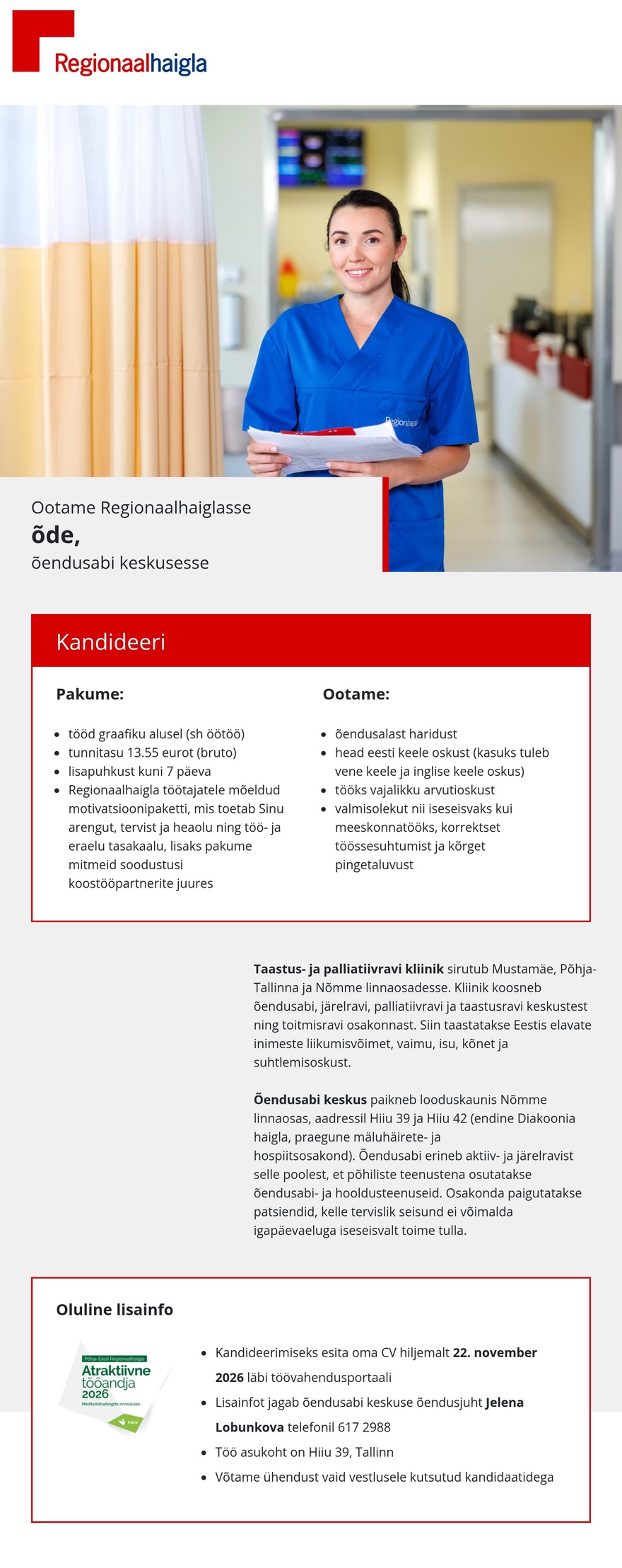 Põhja-Eesti Regionaalhaigla Õde õendusabi keskusesse