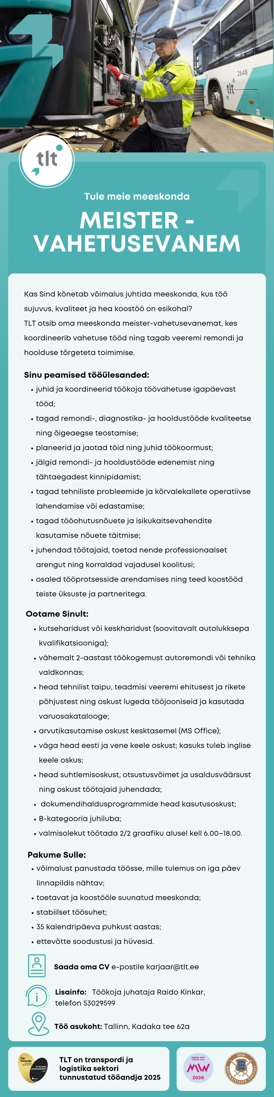 AS Tallinna Linnatransport MEISTER-VAHETUSEVANEM