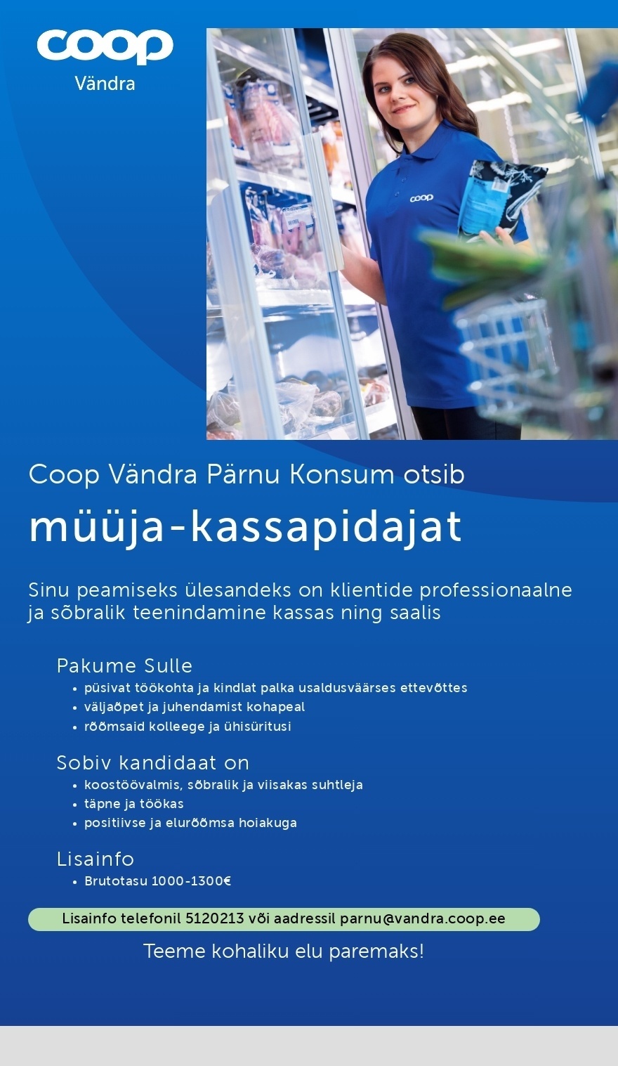 Vändra Tarbijate Ühistu Müüja - Kassapidaja (Coop Vändra Pärnu Konsum)