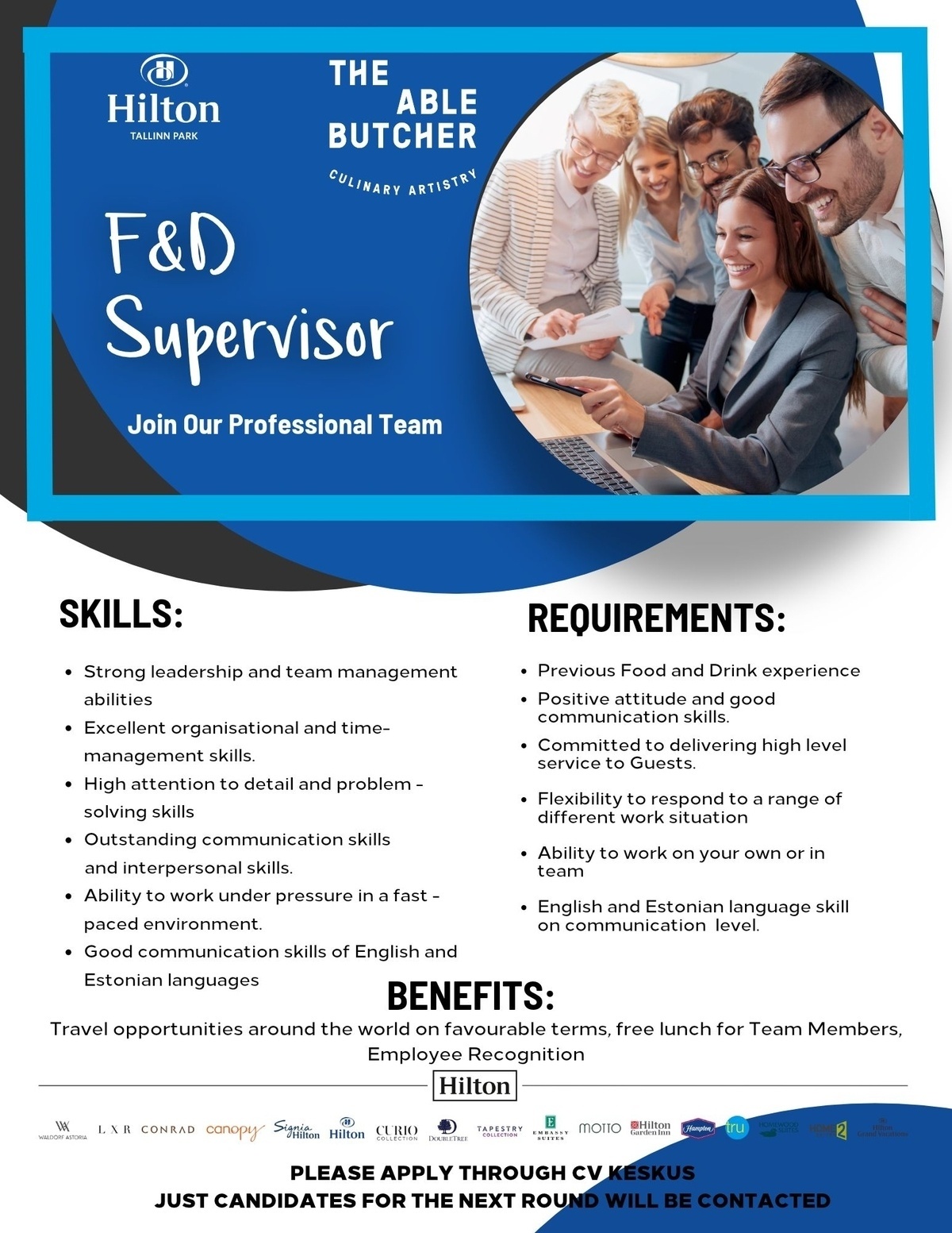 Hilton Tallinn Park Food & Drink Supervisor