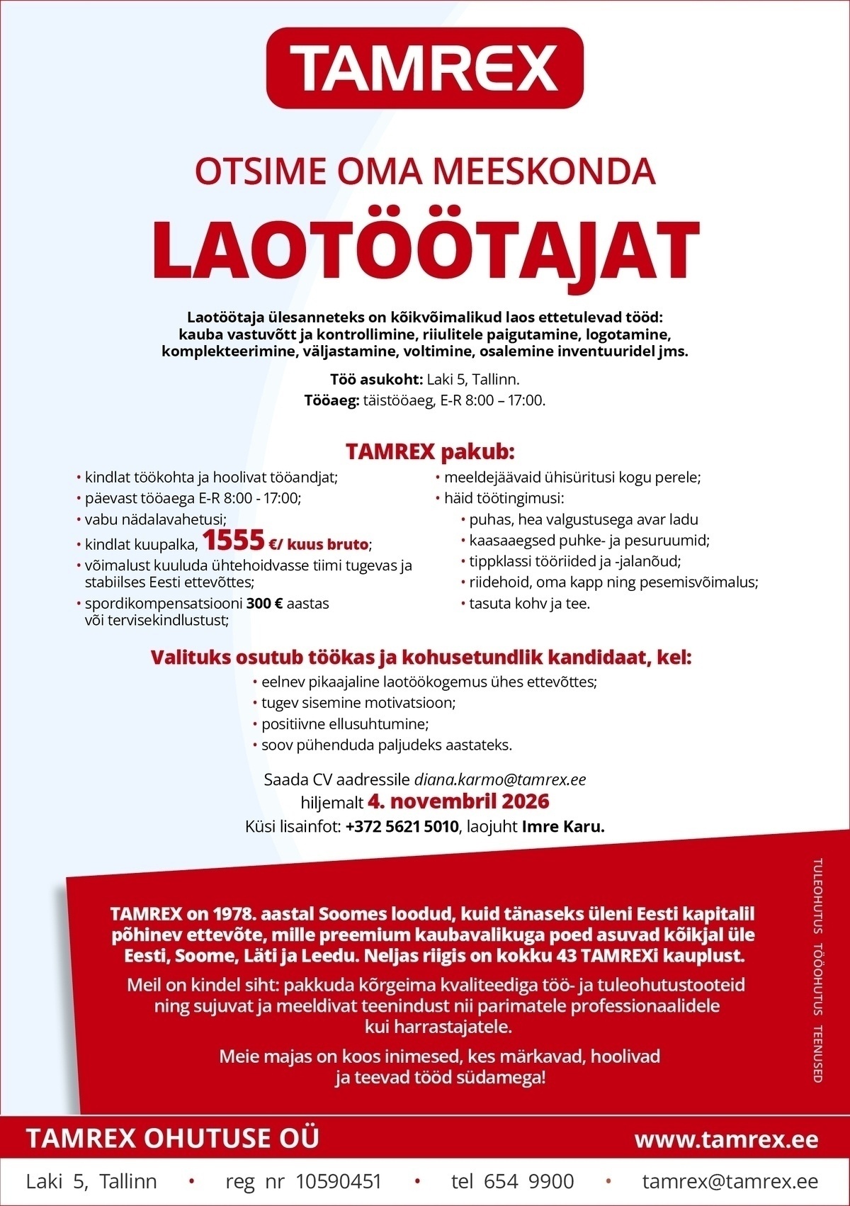 Tamrex Ohutuse OÜ Laotöötaja