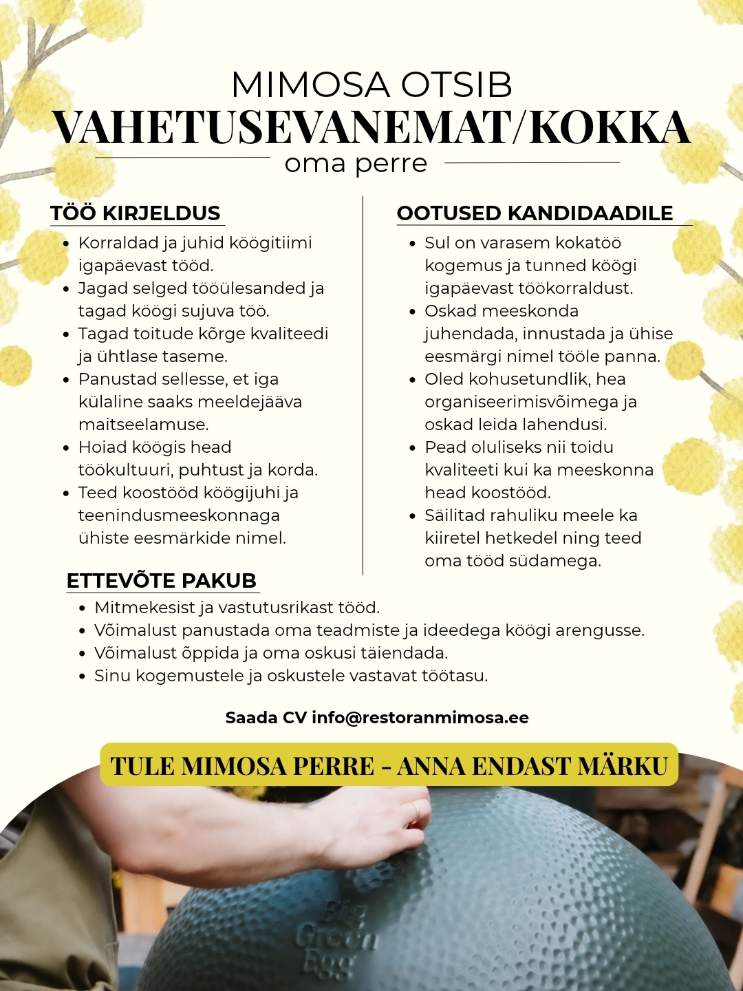 MAMI MEK OÜ Vahetusevanem/kokk