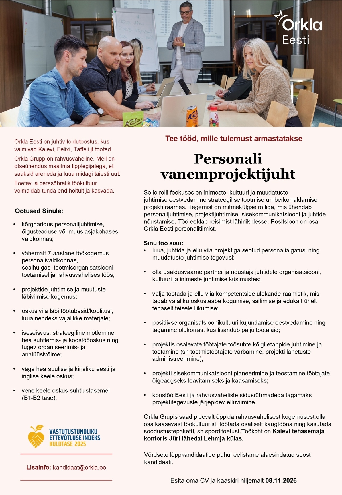 Orkla Eesti AS Personali vanemprojektijuht