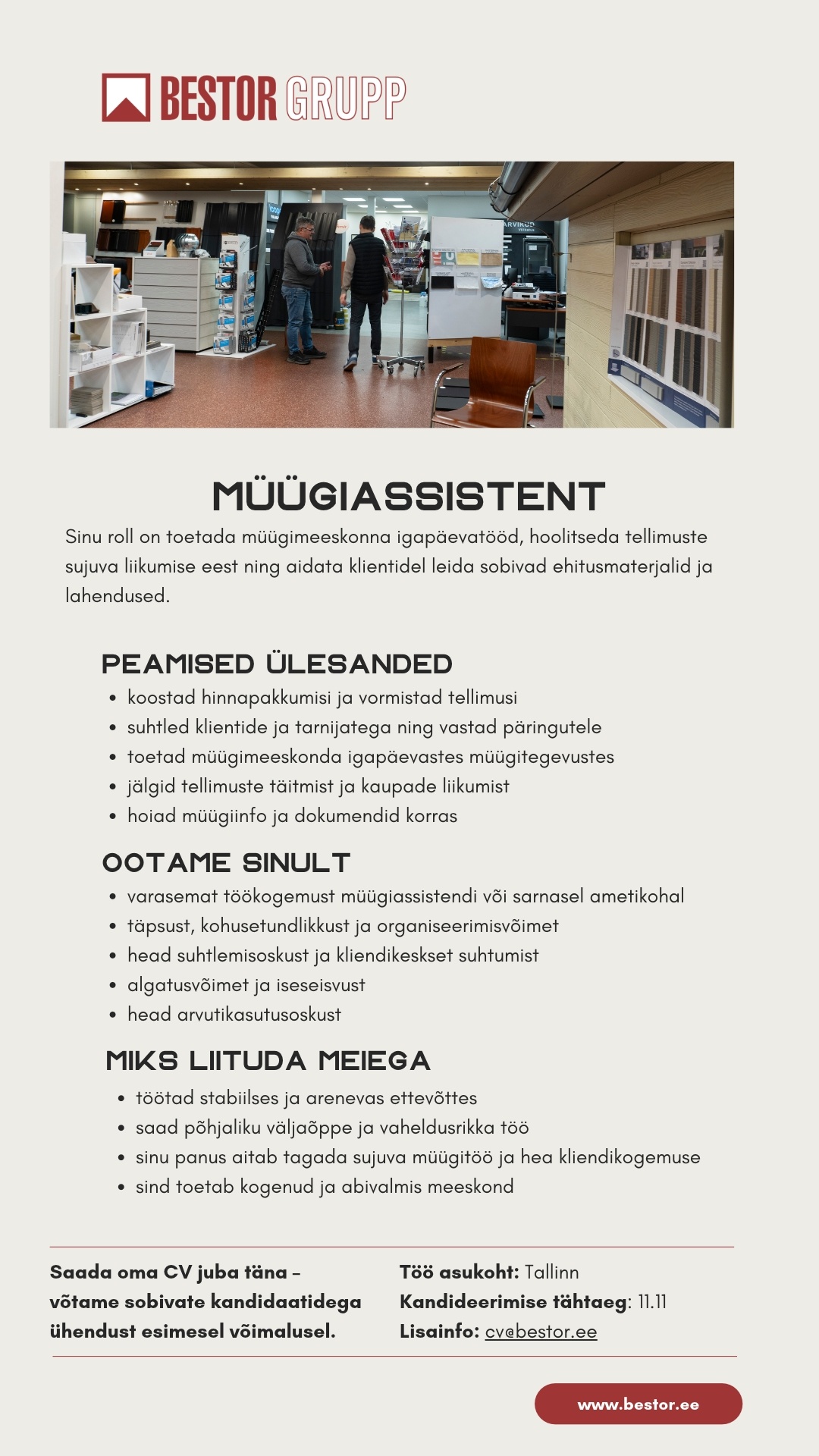 BESTOR GRUPP AS Müügiassistent