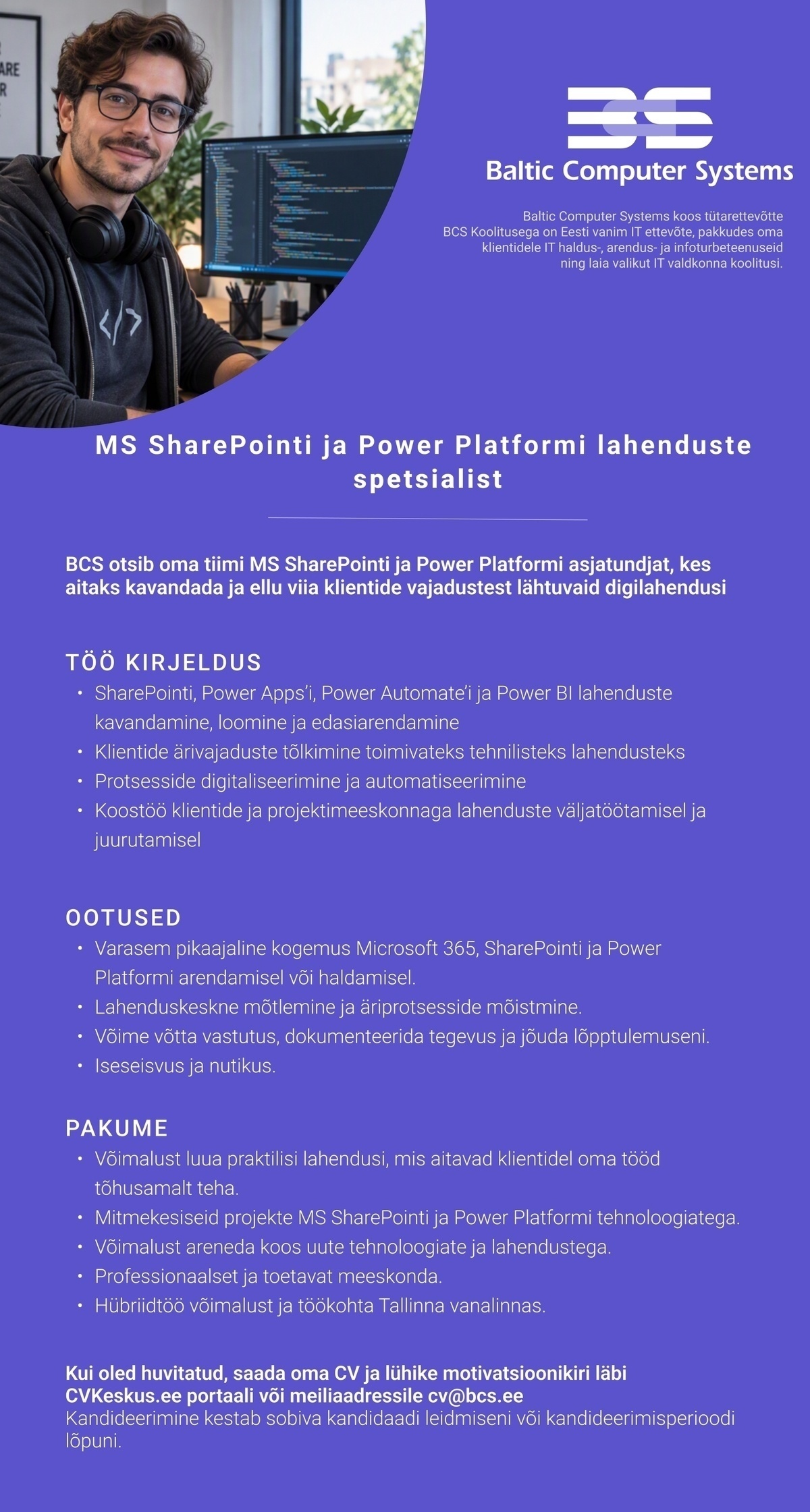 Baltic Computer Systems AS MS SharePointi ja Power Platformi lahenduste spetsialist