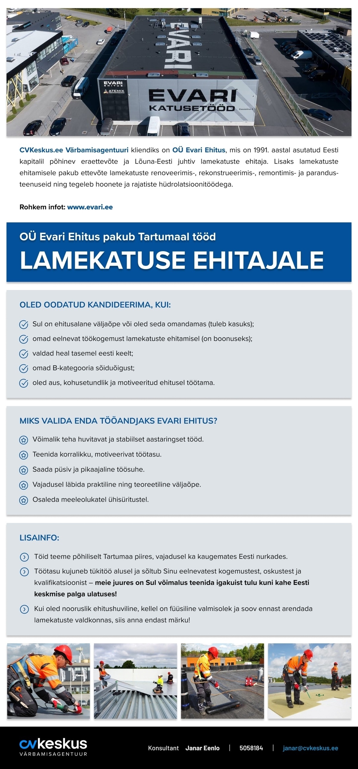 OÜ Evari Ehitus LAMEKATUSE EHITAJA