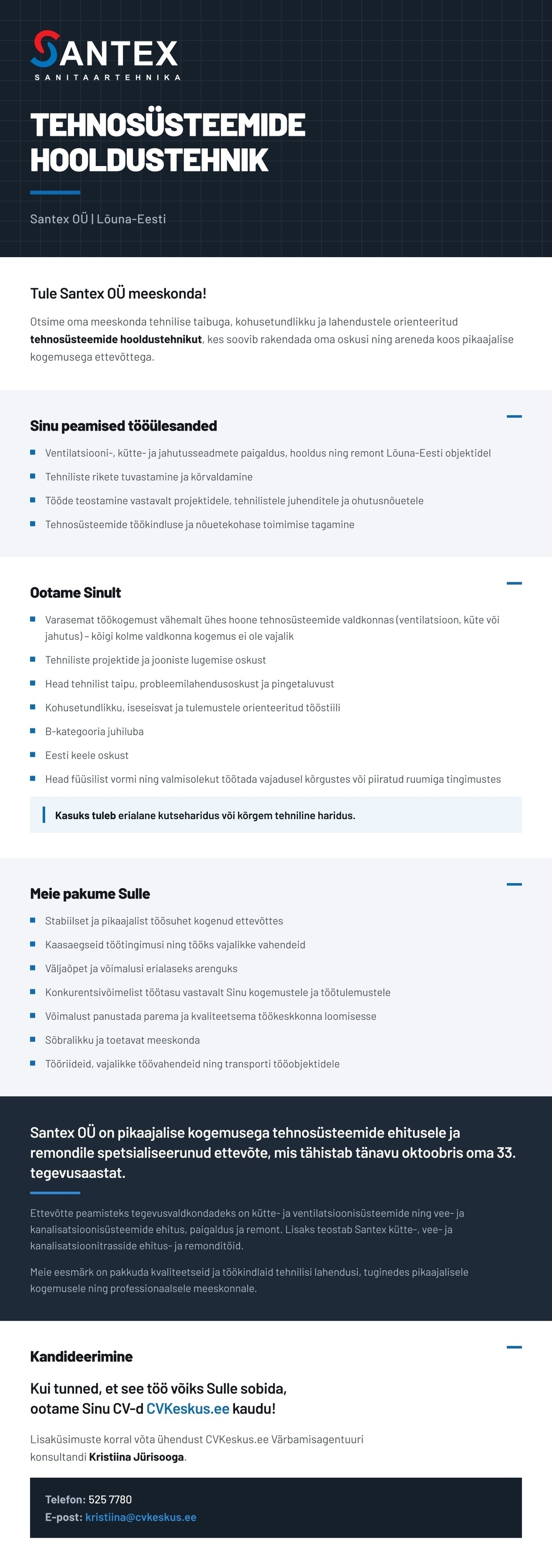 Santex OÜ TEHNOSÜSTEEMIDE HOOLDUSTEHNIK
