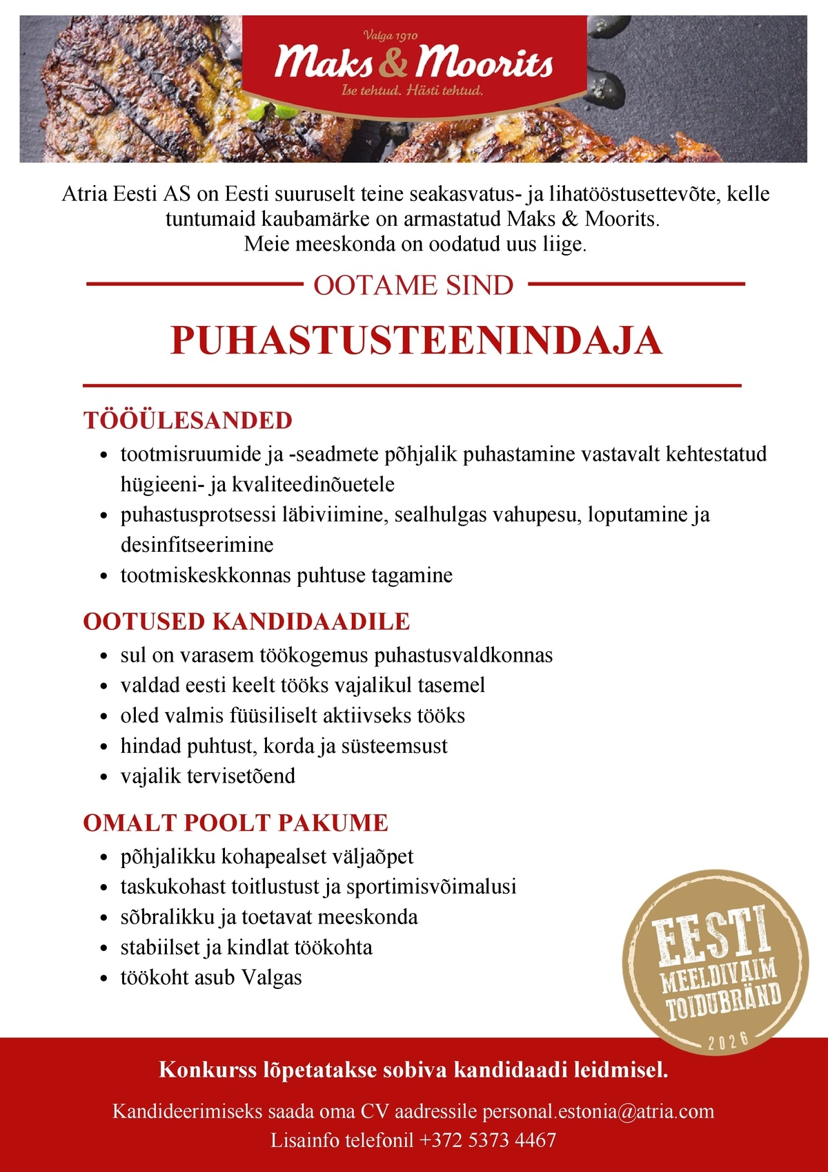 Atria Eesti AS Puhastusteenindaja