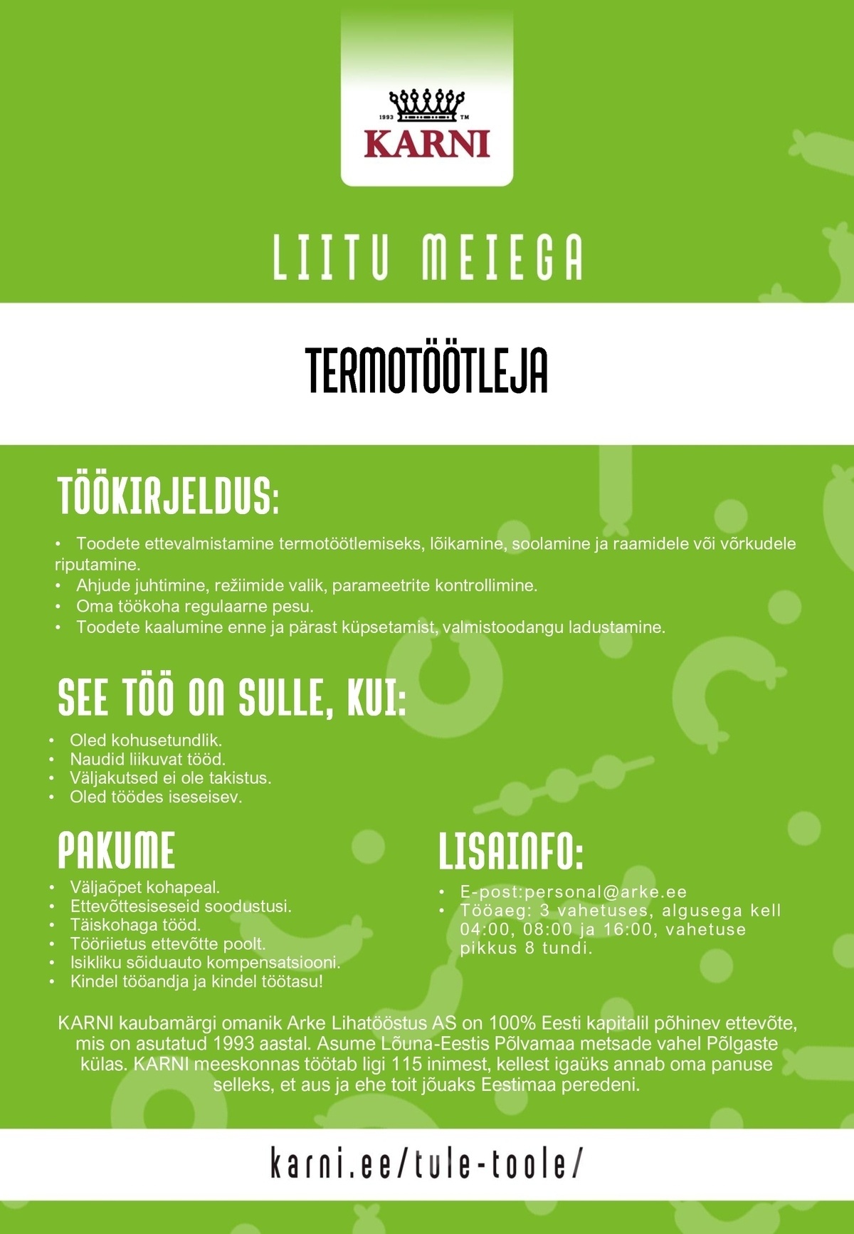 Arke Lihatööstus AS Termotöötleja