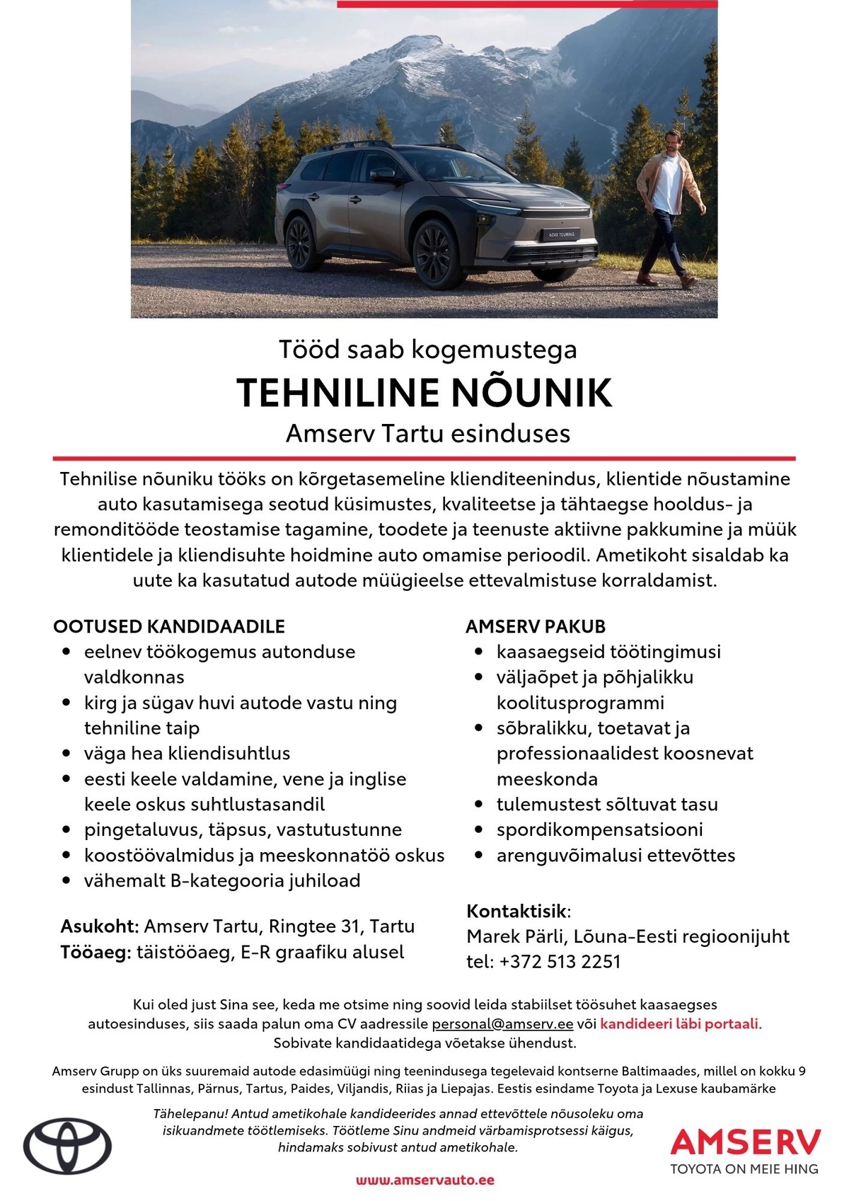 Amserv Auto OÜ Tehniline nõunik Amserv Tartu esinduses