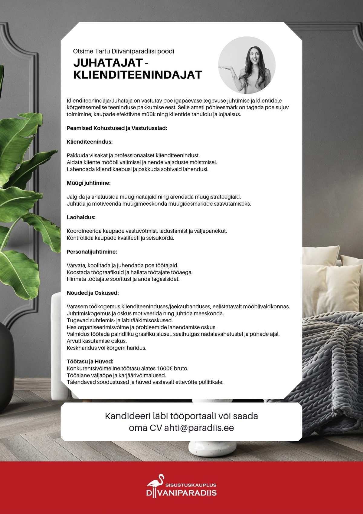 Diivaniparadiis OÜ Klienditeenindaja - Juhataja