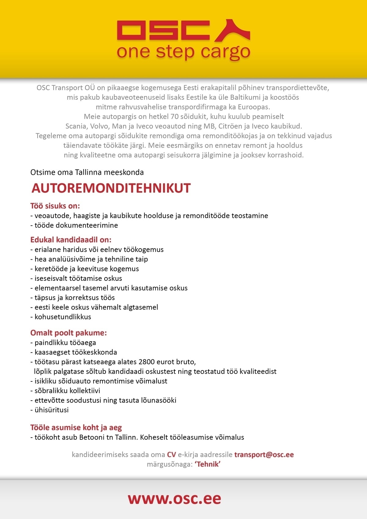 OSC TRANSPORT OÜ Autoremonditehnik